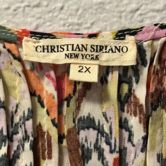 Christian Siriano New York Womens Ruffle Sleeve Ikat Print Blouse Sz 2X Rayon Mu - Picture 3 of 12